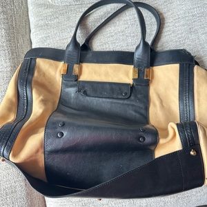 Chloe Alice Large Calfskin Leather HandBag Black and Beige Authentic Travel Bag